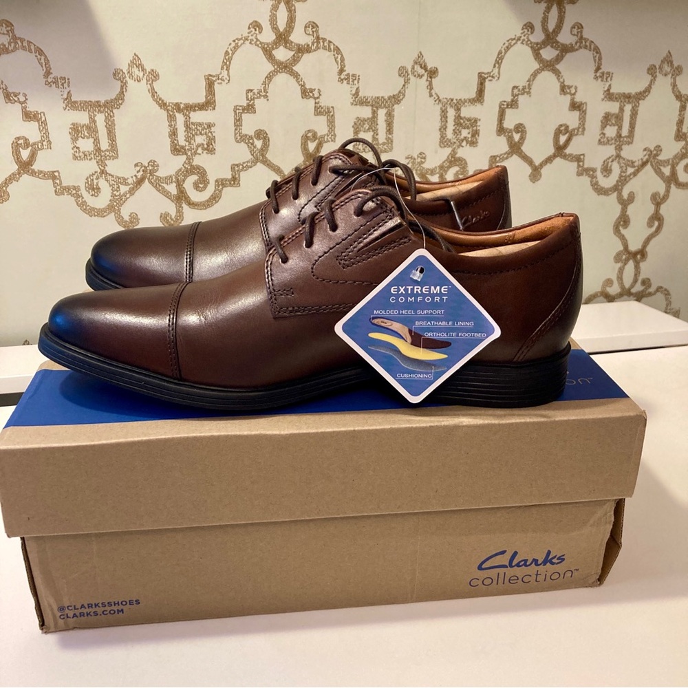 Clarks Whiddon Cap-Toe Mahogany Leather Oxford Shoes in 7.5 Medium. NWT!
